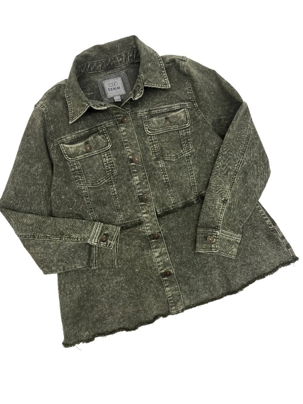 LOGO Lori Goldstein NEW NWT Desert Wash Green Jean Jacket Womens MP M P Petite